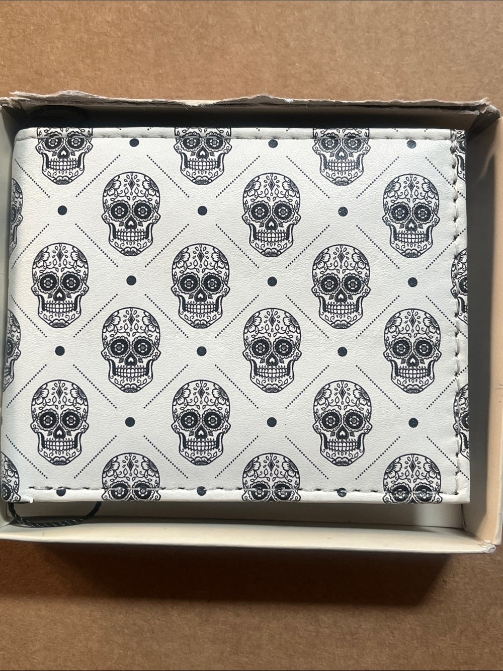 White Skull-Print Men's Money Clip Wallet